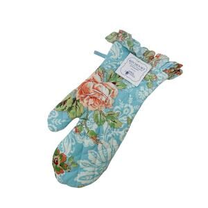 April Cornell NWT Floral Quilted Kitchen Oven Mitt Potholder Blue Green